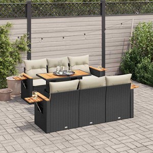 Maison exclusive - salon de jardin avec coussins 7 pcs noir résine tressée acaci