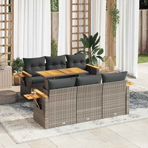 Maison exclusive - salon de jardin avec coussins 7 pcs gris résine tressée acaci