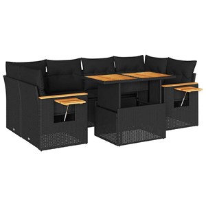 Maison exclusive - salon de jardin avec coussins 7 pcs noir résine tressée acaci