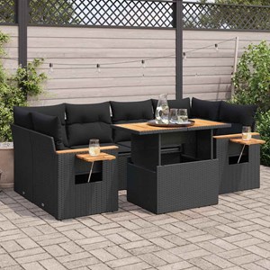 Maison exclusive - salon de jardin avec coussins 7 pcs noir résine tressée acaci