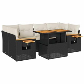 Maison exclusive - salon de jardin avec coussins 7 pcs noir résine tressée acaci