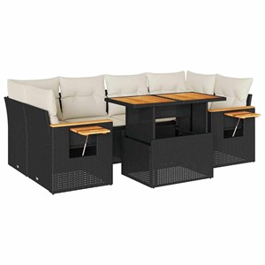Maison exclusive - salon de jardin avec coussins 7 pcs noir résine tressée acaci