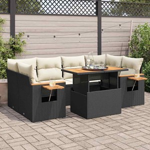 Maison exclusive - salon de jardin avec coussins 7 pcs noir résine tressée acaci