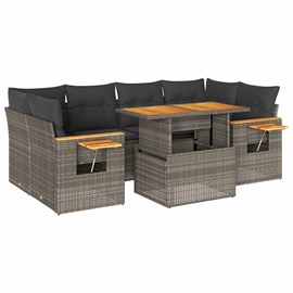 Maison exclusive - salon de jardin avec coussins 7 pcs gris résine tressée acaci