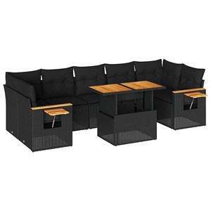 Maison exclusive - salon de jardin avec coussins 8 pcs noir résine tressée acaci