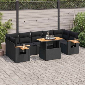 Maison exclusive - salon de jardin avec coussins 8 pcs noir résine tressée acaci