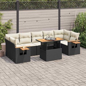 Maison exclusive - salon de jardin avec coussins 8 pcs noir résine tressée acaci