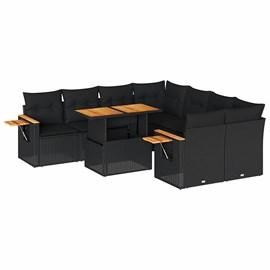 Maison exclusive - salon de jardin avec coussins 9 pcs noir résine tressée acaci