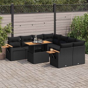Maison exclusive - salon de jardin avec coussins 9 pcs noir résine tressée acaci