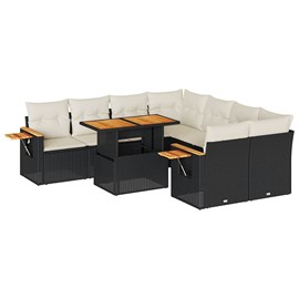 Maison exclusive - salon de jardin avec coussins 9 pcs noir résine tressée acaci