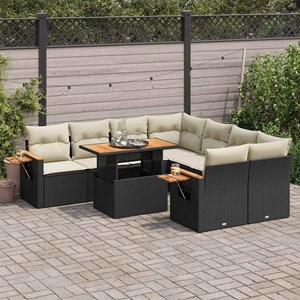 Maison exclusive - salon de jardin avec coussins 9 pcs noir résine tressée acaci