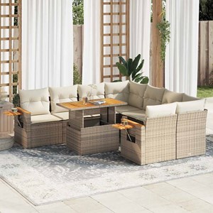 Maison exclusive - salon de jardin avec coussins 9 pcs beige résine tressée acac