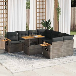 Maison exclusive - salon de jardin avec coussins 9 pcs gris résine tressée acaci