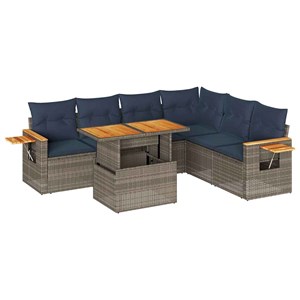 Maison exclusive - salon de jardin avec coussins 7 pcs gris résine tressée acaci