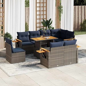 Maison exclusive - salon de jardin avec coussins 9 pcs gris résine tressée acaci