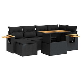 Maison exclusive - salon de jardin avec coussins 7 pcs noir résine tressée acaci