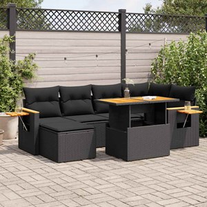 Maison exclusive - salon de jardin avec coussins 7 pcs noir résine tressée acaci