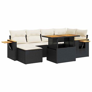 Maison exclusive - salon de jardin avec coussins 7 pcs noir résine tressée acaci