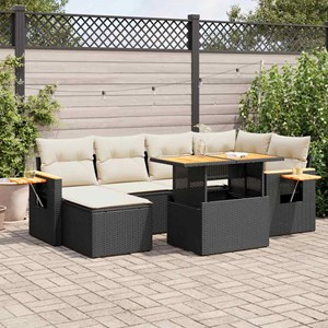 Maison exclusive - salon de jardin avec coussins 7 pcs noir résine tressée acaci