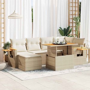 Maison exclusive - salon de jardin avec coussins 7 pcs beige résine tressée acac