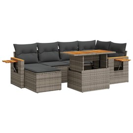 Maison exclusive - salon de jardin avec coussins 7 pcs gris résine tressée acaci