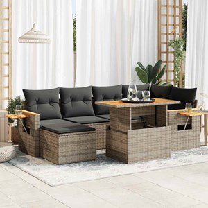 Maison exclusive - salon de jardin avec coussins 7 pcs gris résine tressée acaci