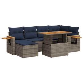 Maison exclusive - salon de jardin avec coussins 7 pcs noir résine tressée acaci