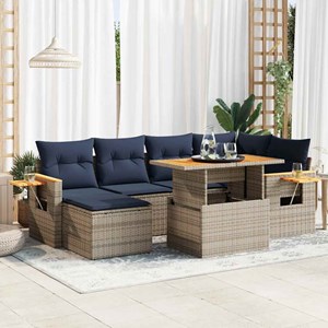 Maison exclusive - salon de jardin avec coussins 7 pcs noir résine tressée acaci