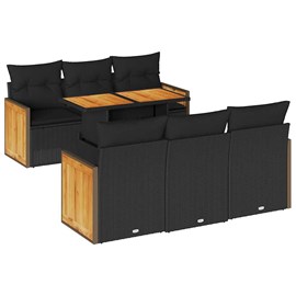 Maison exclusive - salon de jardin avec coussins 7 pcs noir résine tressée acaci