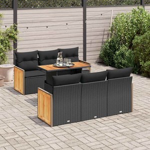 Maison exclusive - salon de jardin avec coussins 7 pcs noir résine tressée acaci