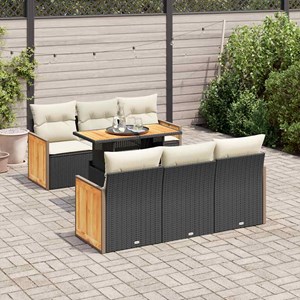 Maison exclusive - salon de jardin avec coussins 7 pcs noir résine tressée acaci