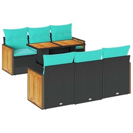 Maison exclusive - salon de jardin avec coussins 7 pcs noir résine tressée acaci