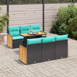 Maison exclusive - salon de jardin avec coussins 7 pcs noir résine tressée acaci