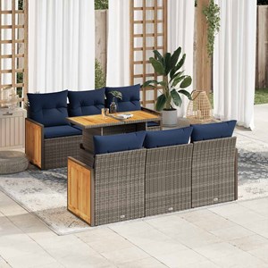 Maison exclusive - salon de jardin avec coussins 7 pcs gris résine tressée acaci