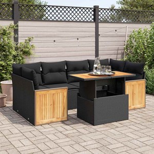 Maison exclusive - salon de jardin avec coussins 7 pcs noir résine tressée acaci