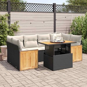 Maison exclusive - salon de jardin avec coussins 7 pcs noir résine tressée acaci