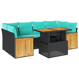 Maison exclusive - salon de jardin avec coussins 7 pcs noir résine tressée acaci