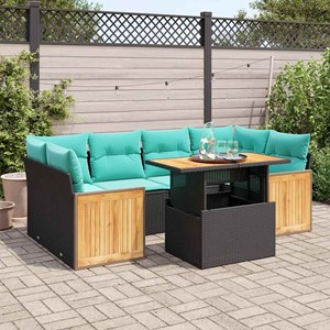 Maison exclusive - salon de jardin avec coussins 7 pcs noir résine tressée acaci