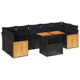 Maison exclusive - salon de jardin avec coussins 8 pcs noir résine tressée acaci