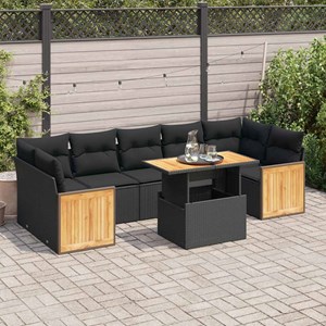 Maison exclusive - salon de jardin avec coussins 8 pcs noir résine tressée acaci