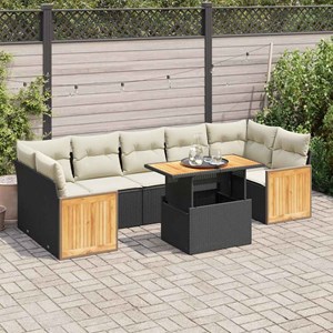 Maison exclusive - salon de jardin avec coussins 8 pcs noir résine tressée acaci
