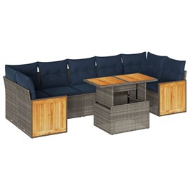 Maison exclusive - salon de jardin avec coussins 8 pcs gris résine tressée acaci