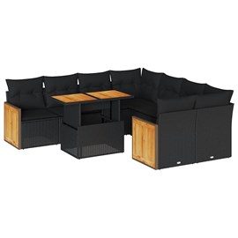Maison exclusive - salon de jardin avec coussins 9 pcs noir résine tressée acaci