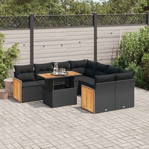 Maison exclusive - salon de jardin avec coussins 9 pcs noir résine tressée acaci