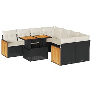 Maison exclusive - salon de jardin avec coussins 9 pcs noir résine tressée acaci