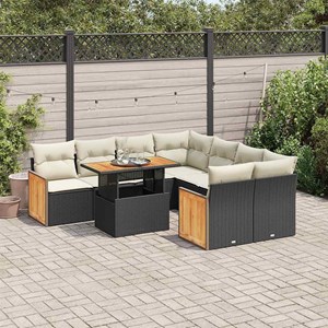 Maison exclusive - salon de jardin avec coussins 9 pcs noir résine tressée acaci