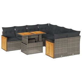 Maison exclusive - salon de jardin avec coussins 9 pcs gris résine tressée acaci