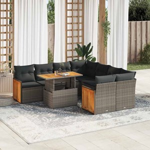 Maison exclusive - salon de jardin avec coussins 9 pcs gris résine tressée acaci