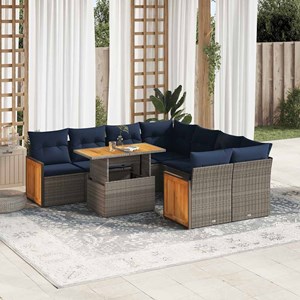 Maison exclusive - salon de jardin avec coussins 9 pcs gris résine tressée acaci