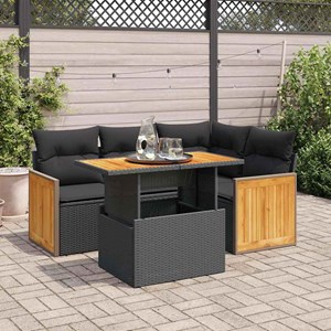 Maison exclusive - salon de jardin 5 pcs avec coussins noir résine tressée acaci